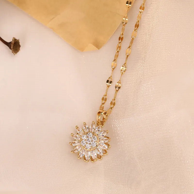"Flower Beauty" Double-layer Rotatable Sunflower Necklace