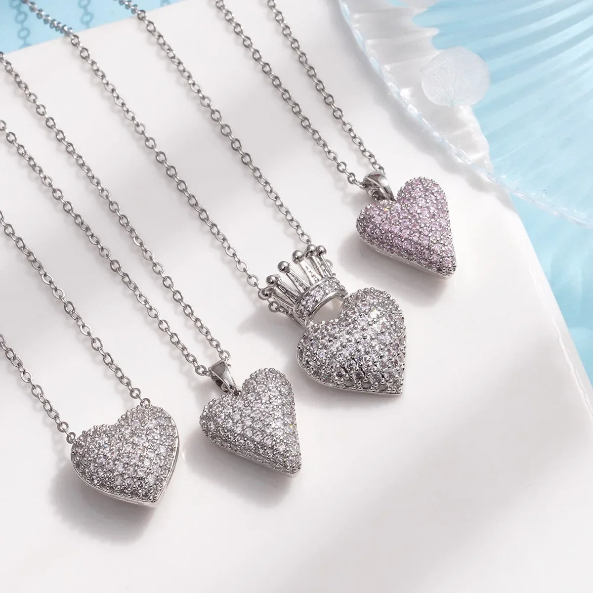 "Love Royalty" Stainless Steel Classic Shiny Zircon Crown Love Pendant Necklace Jewelry