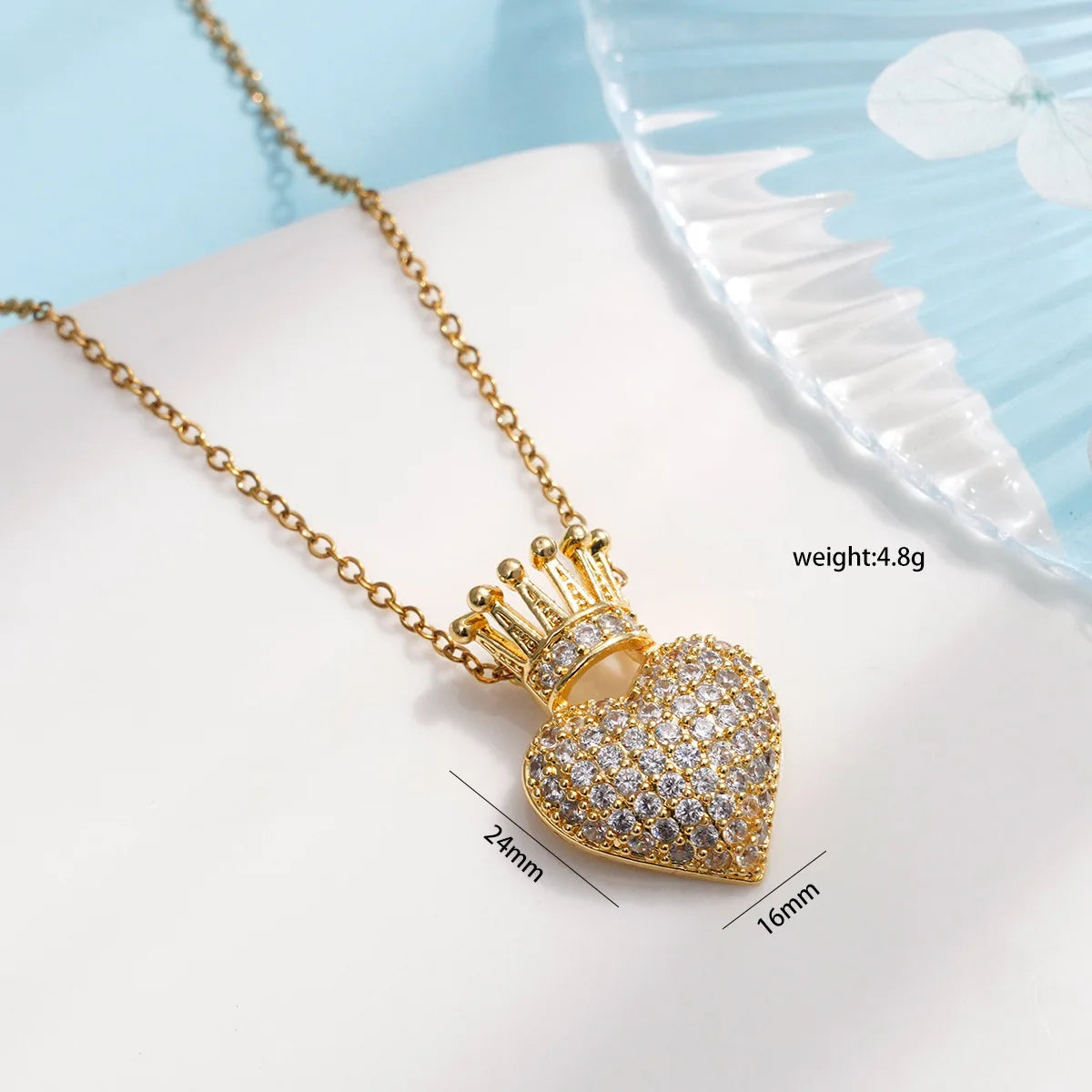 "Love Royalty" Stainless Steel Classic Shiny Zircon Crown Love Pendant Necklace Jewelry