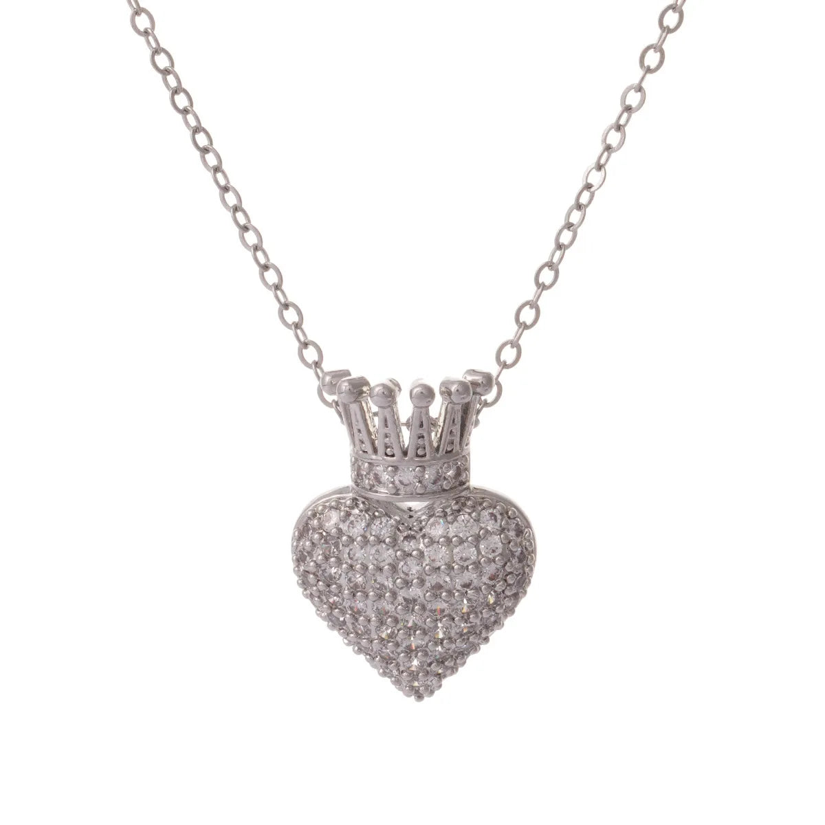 "Love Royalty" Stainless Steel Classic Shiny Zircon Crown Love Pendant Necklace Jewelry
