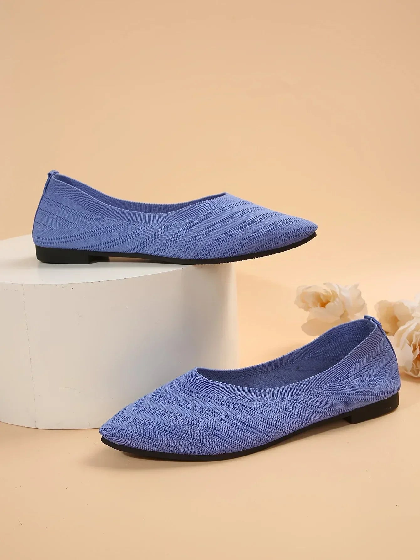 "Neicyy Flats" Solid Color Knitted Slip on Casual Ballet Flats