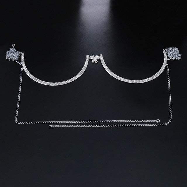"Starlet" Chest Bling Bracket Double Pendant Heart Bras Chain Necklace Body Jewelry