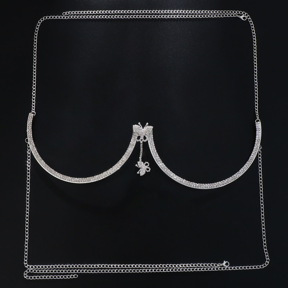 "Starlet" Chest Bling Bracket Double Pendant Heart Bras Chain Necklace Body Jewelry
