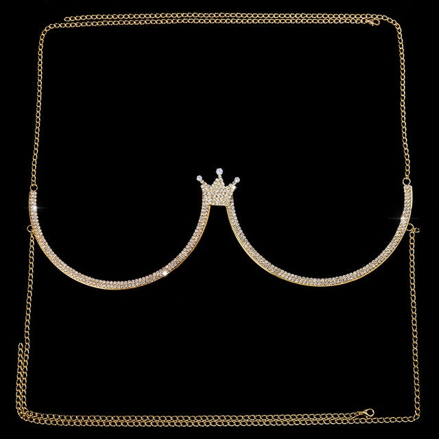 "Starlet" Chest Bling Bracket Double Pendant Heart Bras Chain Necklace Body Jewelry