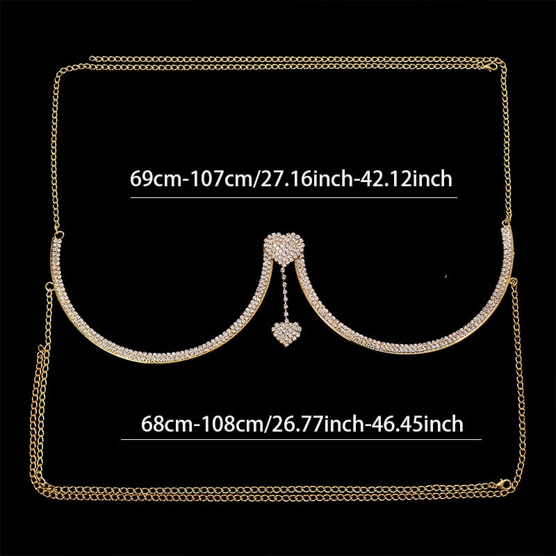 "Starlet" Chest Bling Bracket Double Pendant Heart Bras Chain Necklace Body Jewelry