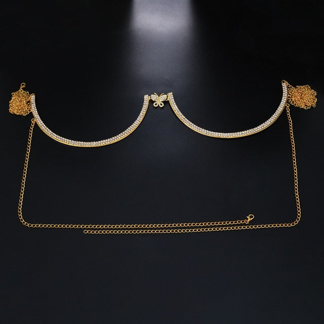 "Starlet" Chest Bling Bracket Double Pendant Heart Bras Chain Necklace Body Jewelry