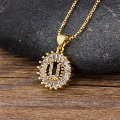 "LoveLee Letter Gold Necklace" Initial Letters Pendant Chain