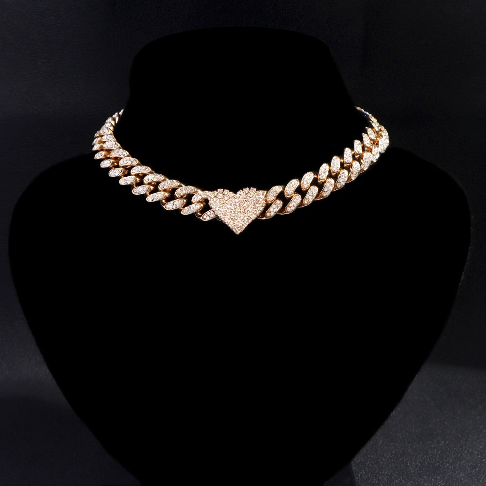 "Iced Out Miami" Bling Paved Rhinestones Cuban Link Choker Necklace