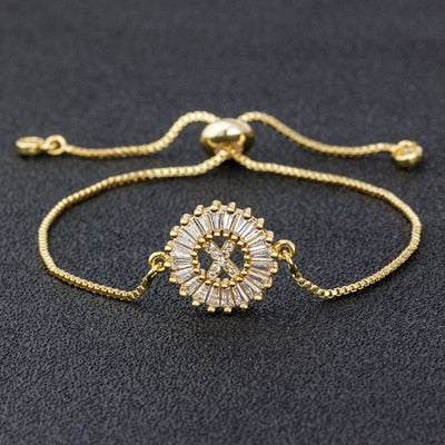 "Missy Charm Bracelet" A-Z Initial Micro Pave Cubic Zircon Letter Charm Bracelet Jewelry