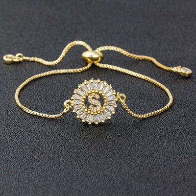 "Missy Charm Bracelet" A-Z Initial Micro Pave Cubic Zircon Letter Charm Bracelet Jewelry