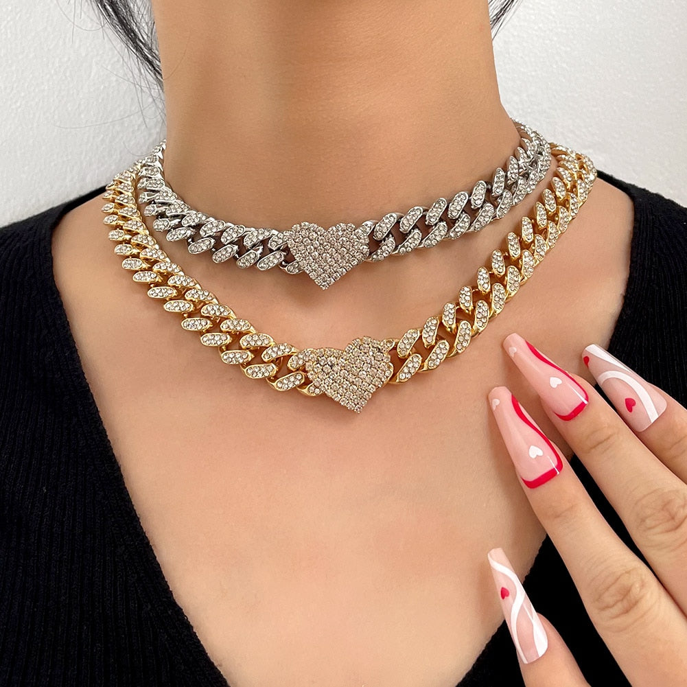 "Iced Out Miami" Bling Paved Rhinestones Cuban Link Choker Necklace