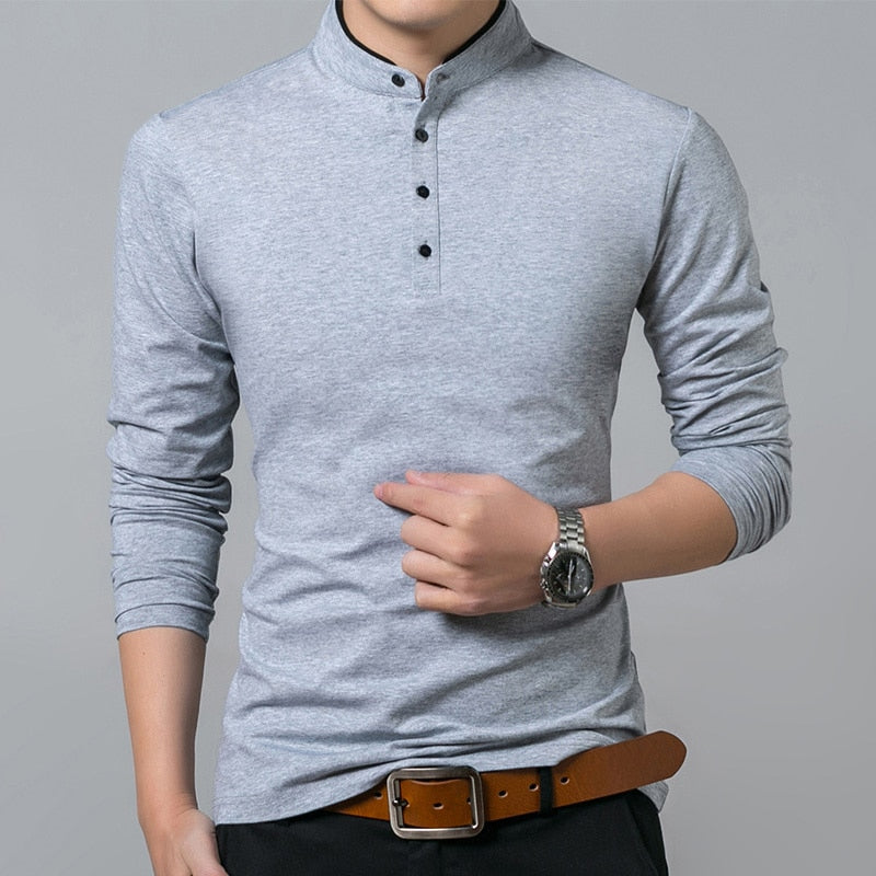 "NOVA King" 2022 Long Sleeve Stand Basic Solid Top Quality Cotton Button Shirt