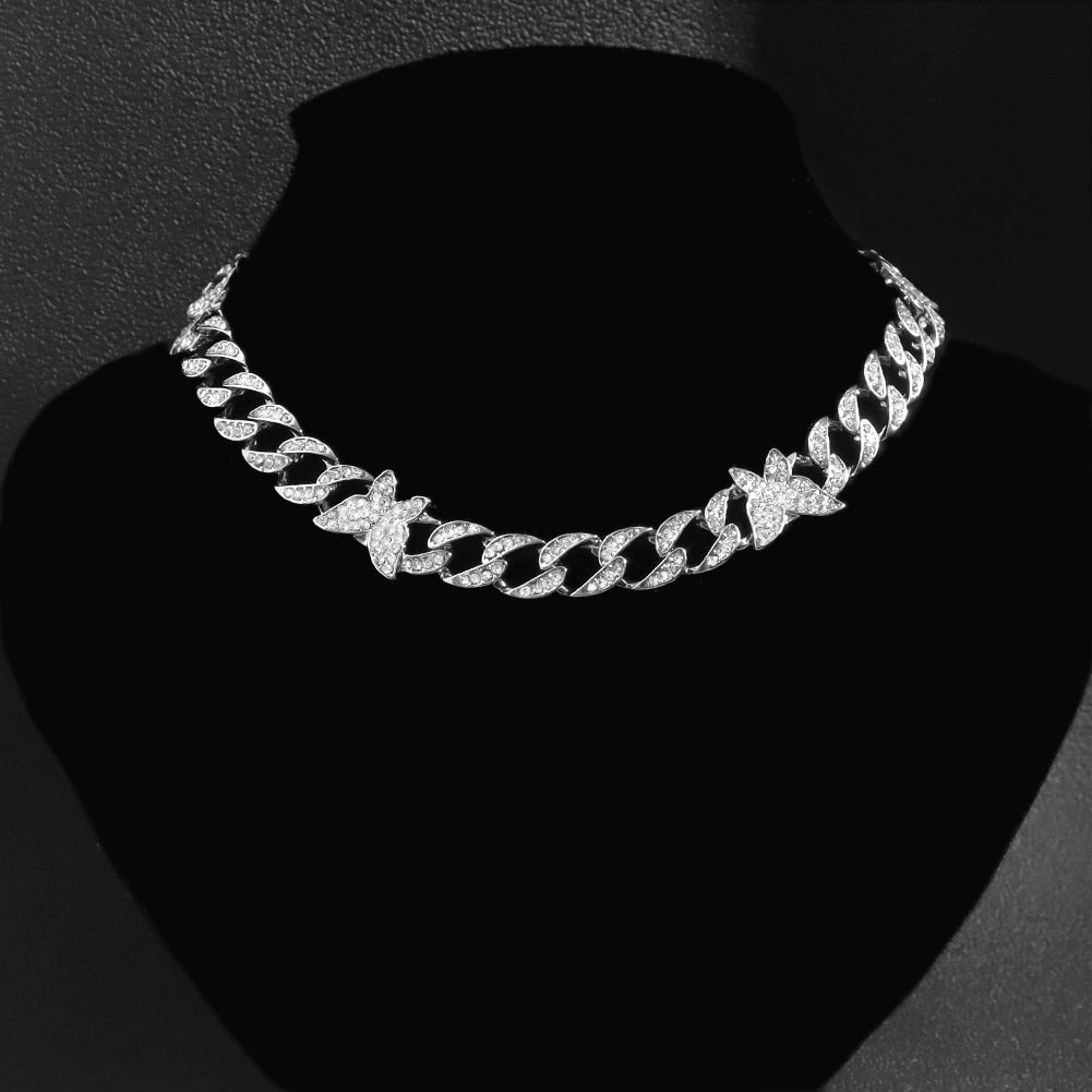 "Iced Out Miami" Bling Paved Rhinestones Cuban Link Choker Necklace