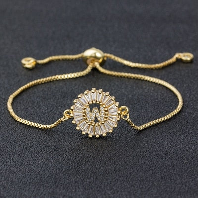 "Missy Charm Bracelet" A-Z Initial Micro Pave Cubic Zircon Letter Charm Bracelet Jewelry