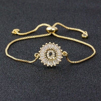 "Missy Charm Bracelet" A-Z Initial Micro Pave Cubic Zircon Letter Charm Bracelet Jewelry