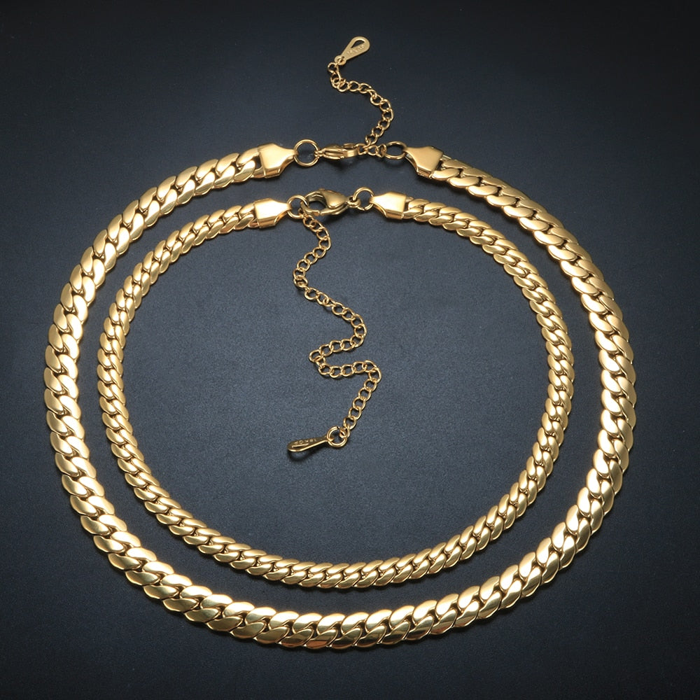 "Goldie Queen" Thick Braided Design Chain Necklace & Bracelet Jewelry Set