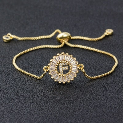 "Missy Charm Bracelet" A-Z Initial Micro Pave Cubic Zircon Letter Charm Bracelet Jewelry