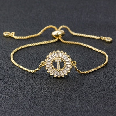 "Missy Charm Bracelet" A-Z Initial Micro Pave Cubic Zircon Letter Charm Bracelet Jewelry