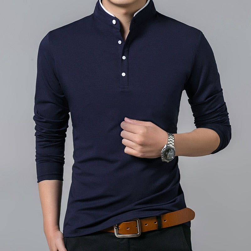 "NOVA King" 2022 Long Sleeve Stand Basic Solid Top Quality Cotton Button Shirt