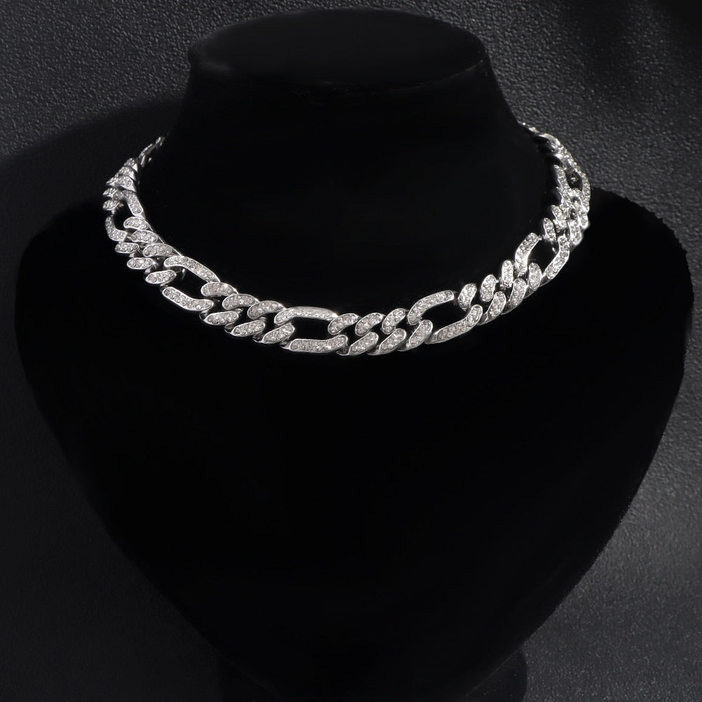 "Iced Out Miami" Bling Paved Rhinestones Cuban Link Choker Necklace