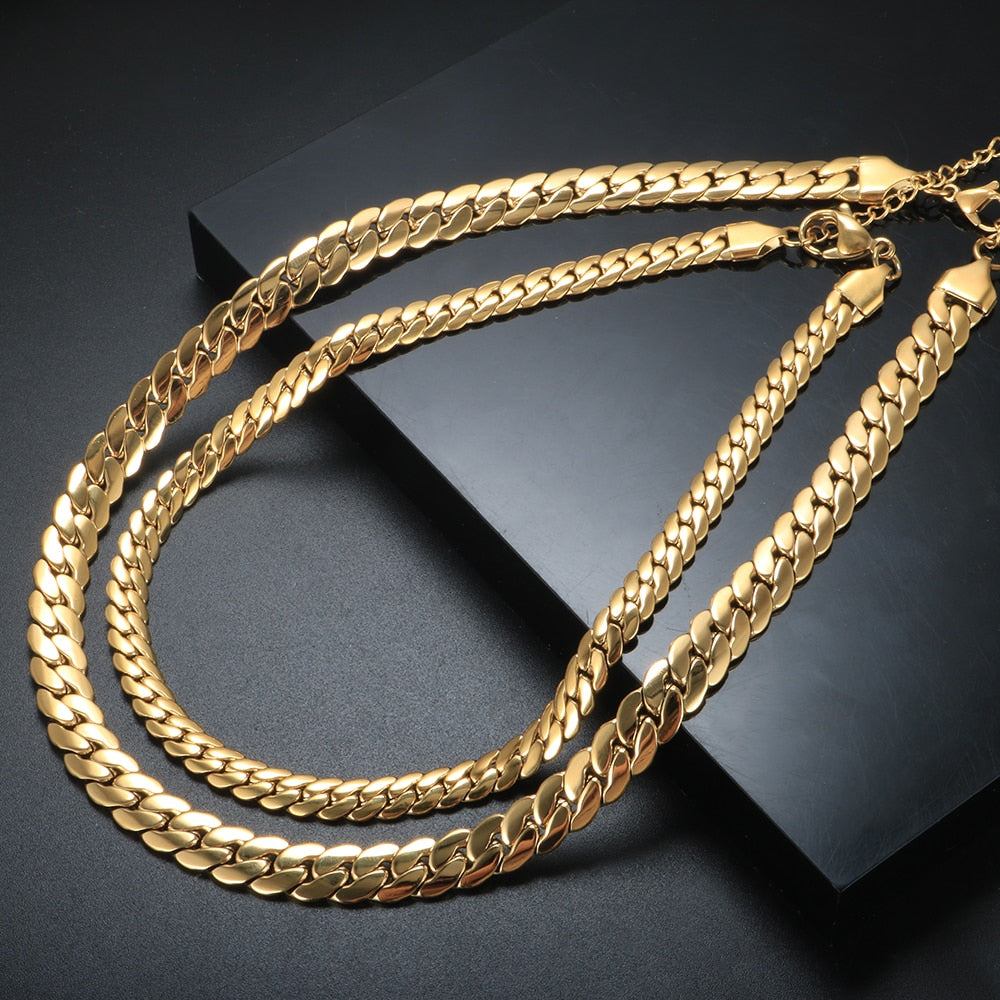 "Goldie Queen" Thick Braided Design Chain Necklace & Bracelet Jewelry Set