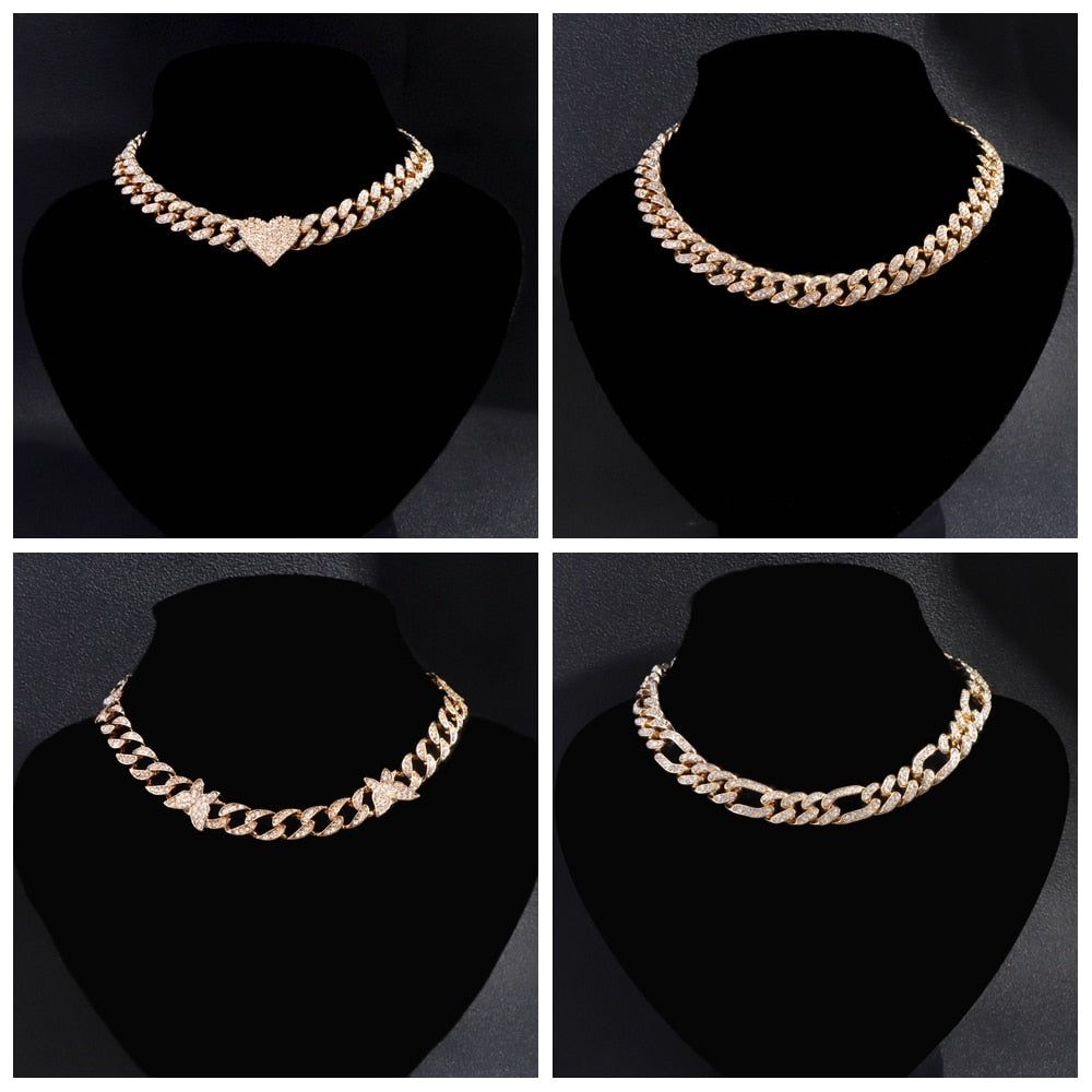 "Iced Out Miami" Bling Paved Rhinestones Cuban Link Choker Necklace