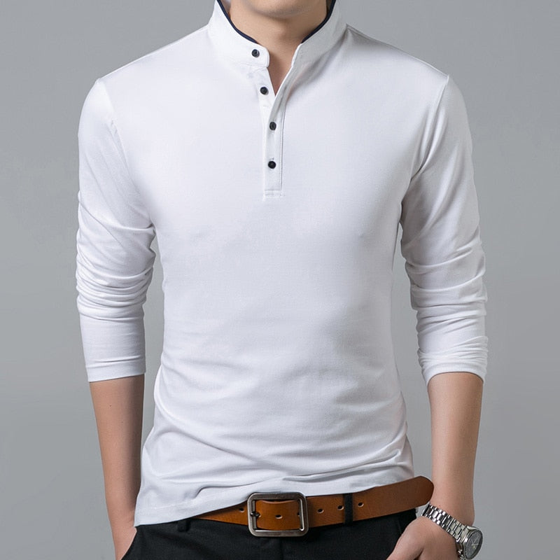 "NOVA King" 2022 Long Sleeve Stand Basic Solid Top Quality Cotton Button Shirt