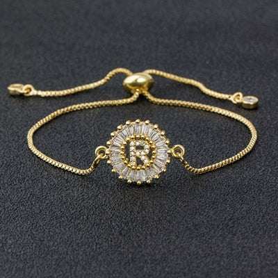 "Missy Charm Bracelet" A-Z Initial Micro Pave Cubic Zircon Letter Charm Bracelet Jewelry