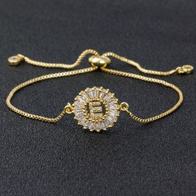 "Missy Charm Bracelet" A-Z Initial Micro Pave Cubic Zircon Letter Charm Bracelet Jewelry