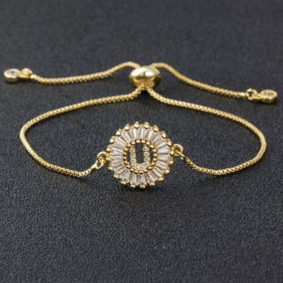 "Missy Charm Bracelet" A-Z Initial Micro Pave Cubic Zircon Letter Charm Bracelet Jewelry