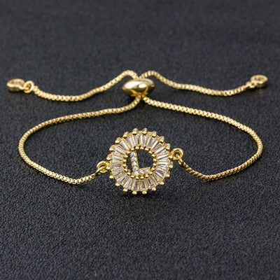 "Missy Charm Bracelet" A-Z Initial Micro Pave Cubic Zircon Letter Charm Bracelet Jewelry