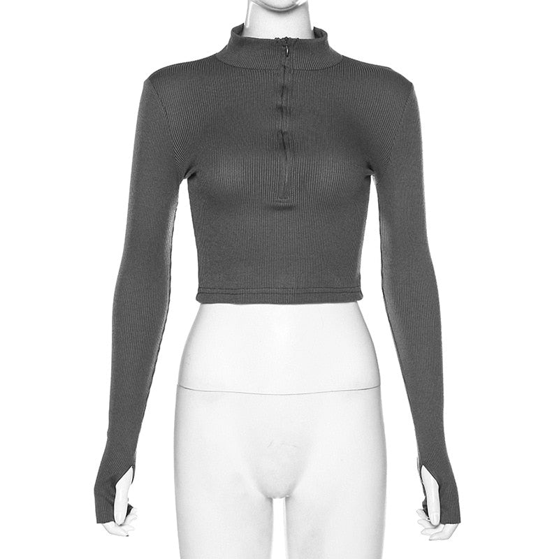 "Chelsea Crop Top" Casual T-shirt Long Sleeves Turtleneck Crop Top