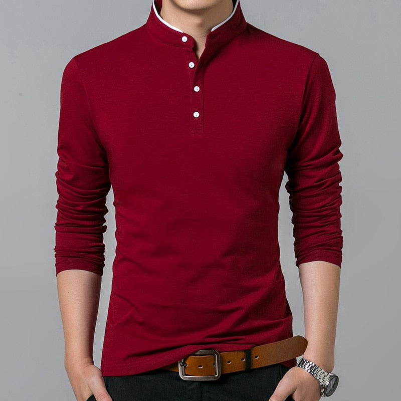 "NOVA King" 2022 Long Sleeve Stand Basic Solid Top Quality Cotton Button Shirt