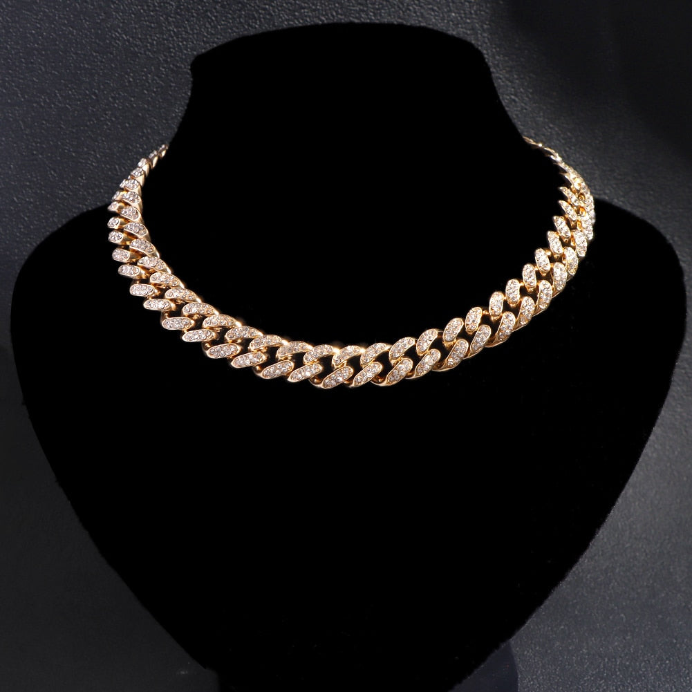 "Iced Out Miami" Bling Paved Rhinestones Cuban Link Choker Necklace