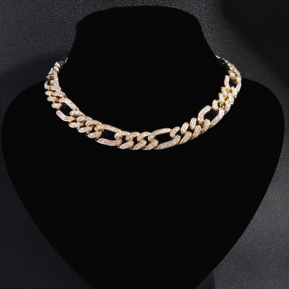 "Iced Out Miami" Bling Paved Rhinestones Cuban Link Choker Necklace