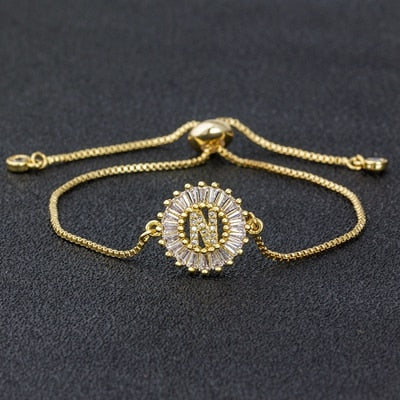 "Missy Charm Bracelet" A-Z Initial Micro Pave Cubic Zircon Letter Charm Bracelet Jewelry