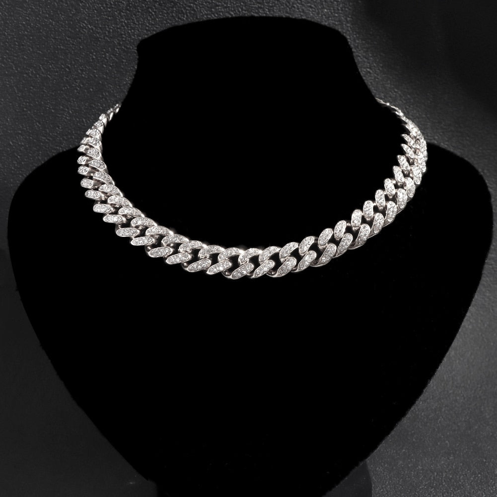 "Iced Out Miami" Bling Paved Rhinestones Cuban Link Choker Necklace