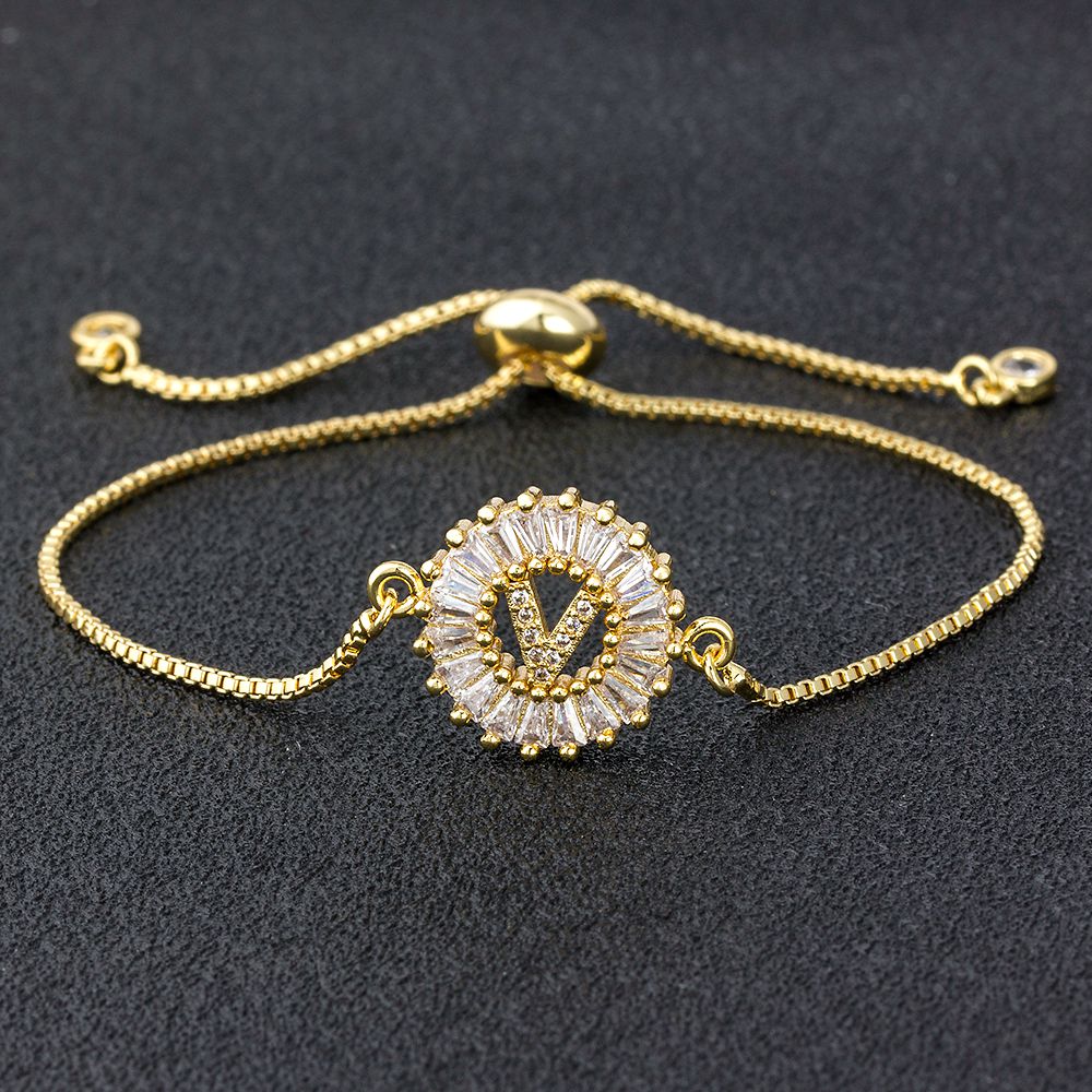 "Missy Charm Bracelet" A-Z Initial Micro Pave Cubic Zircon Letter Charm Bracelet Jewelry