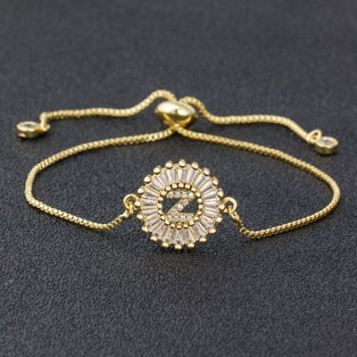 "Missy Charm Bracelet" A-Z Initial Micro Pave Cubic Zircon Letter Charm Bracelet Jewelry