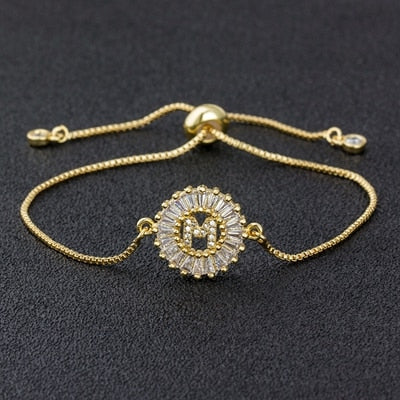 "Missy Charm Bracelet" A-Z Initial Micro Pave Cubic Zircon Letter Charm Bracelet Jewelry