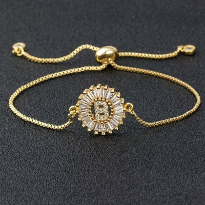"Missy Charm Bracelet" A-Z Initial Micro Pave Cubic Zircon Letter Charm Bracelet Jewelry