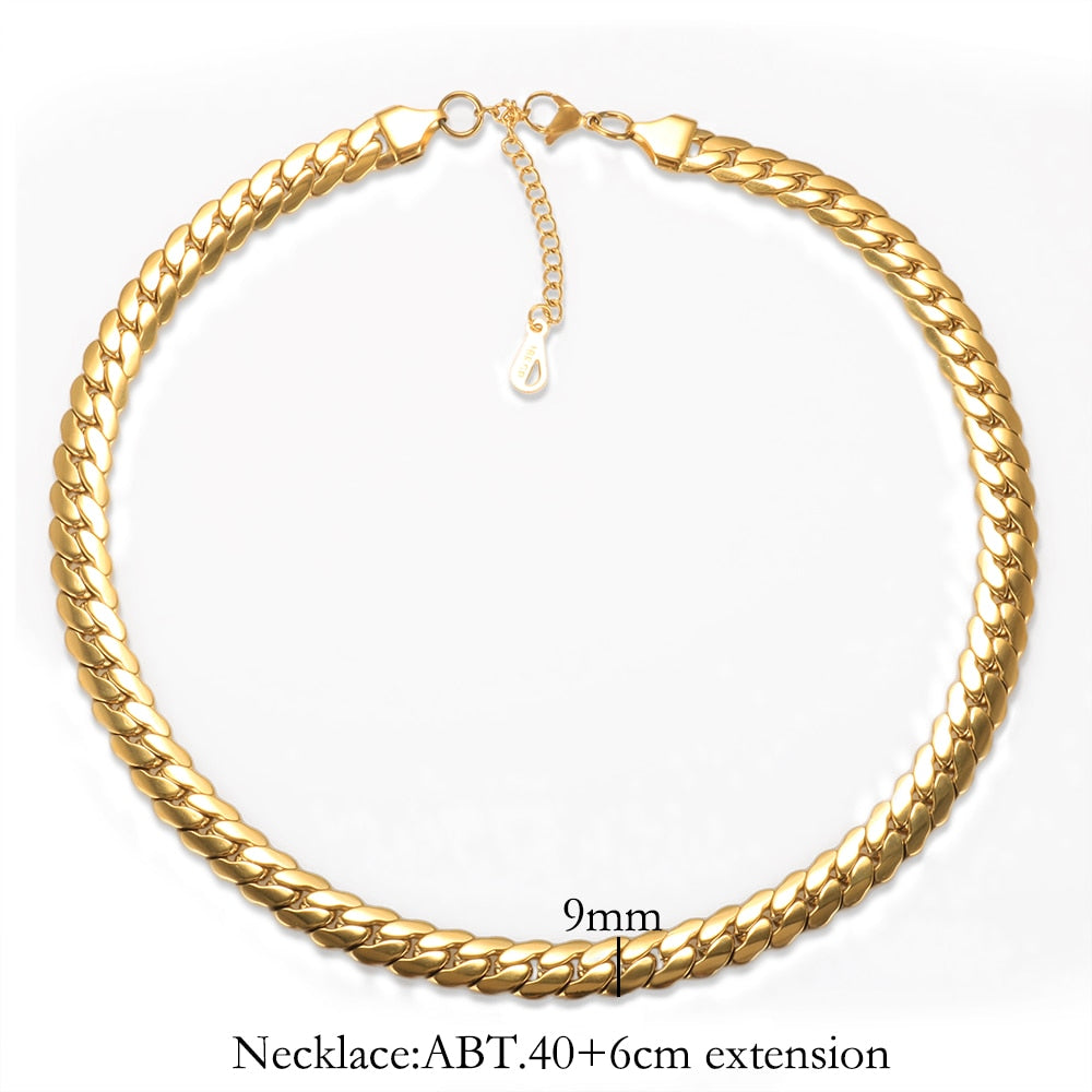 "Goldie Queen" Thick Braided Design Chain Necklace & Bracelet Jewelry Set