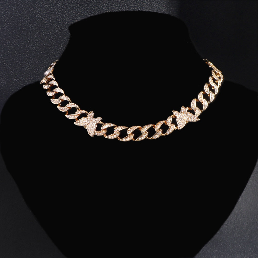 "Iced Out Miami" Bling Paved Rhinestones Cuban Link Choker Necklace