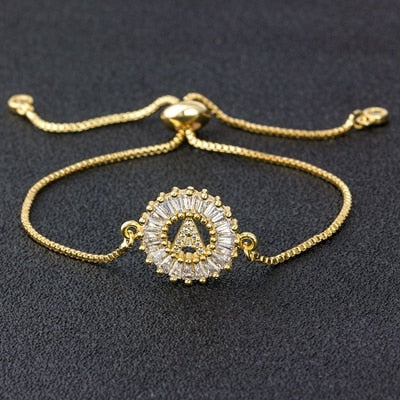 "Missy Charm Bracelet" A-Z Initial Micro Pave Cubic Zircon Letter Charm Bracelet Jewelry