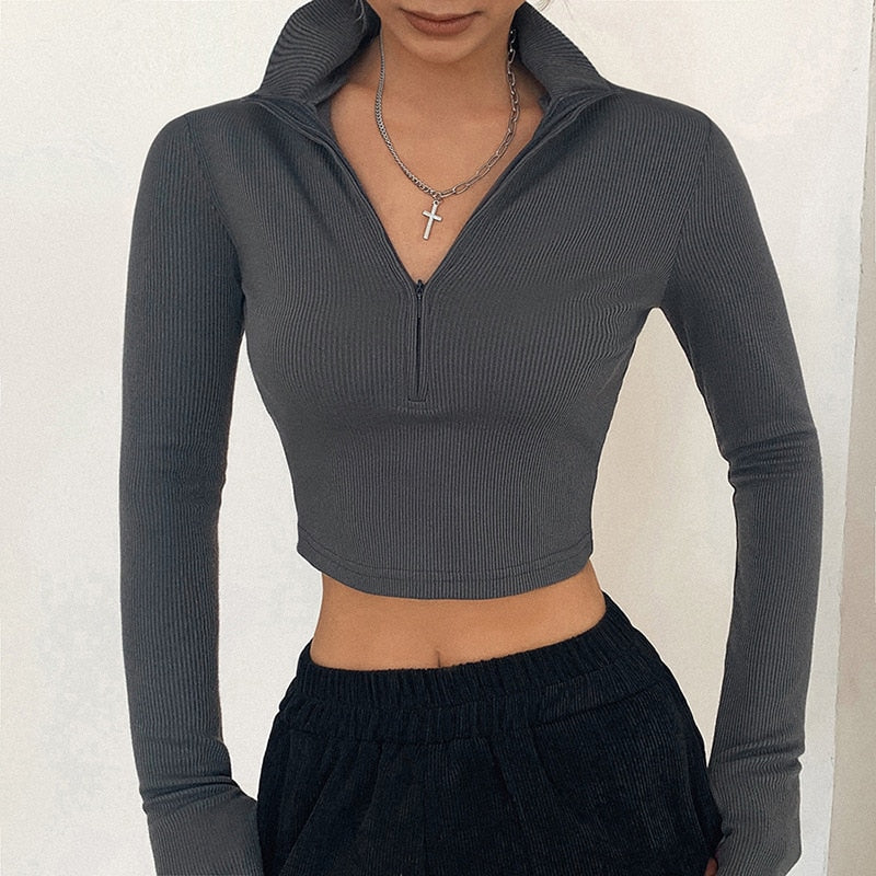 "Chelsea Crop Top" Casual T-shirt Long Sleeves Turtleneck Crop Top