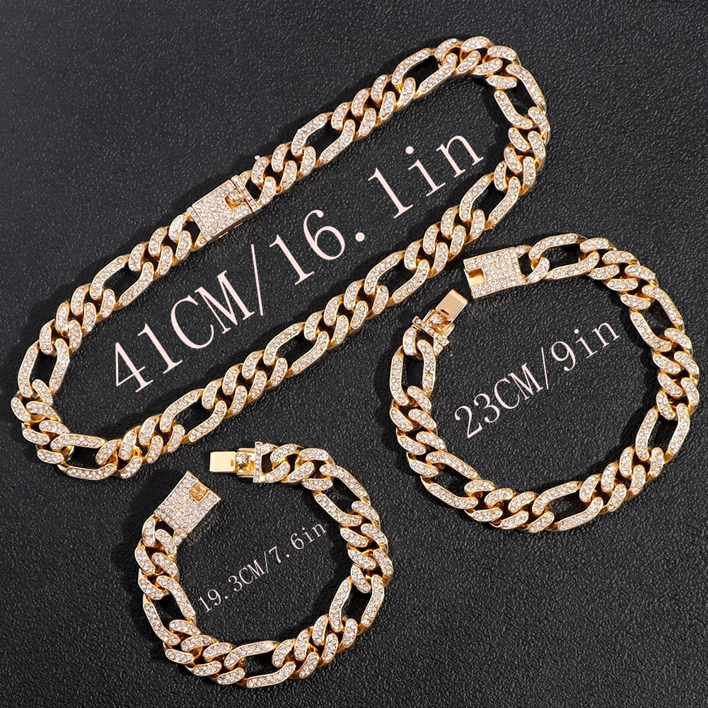 "Iced Out Miami" Bling Paved Rhinestones Cuban Link Choker Necklace