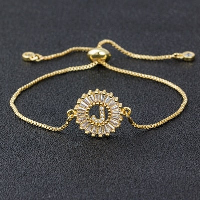 "Missy Charm Bracelet" A-Z Initial Micro Pave Cubic Zircon Letter Charm Bracelet Jewelry