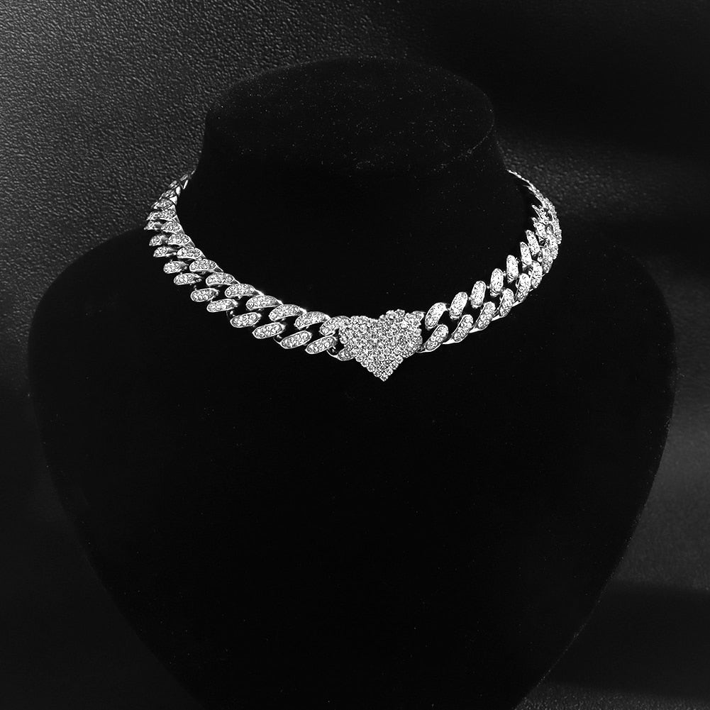 "Iced Out Miami" Bling Paved Rhinestones Cuban Link Choker Necklace