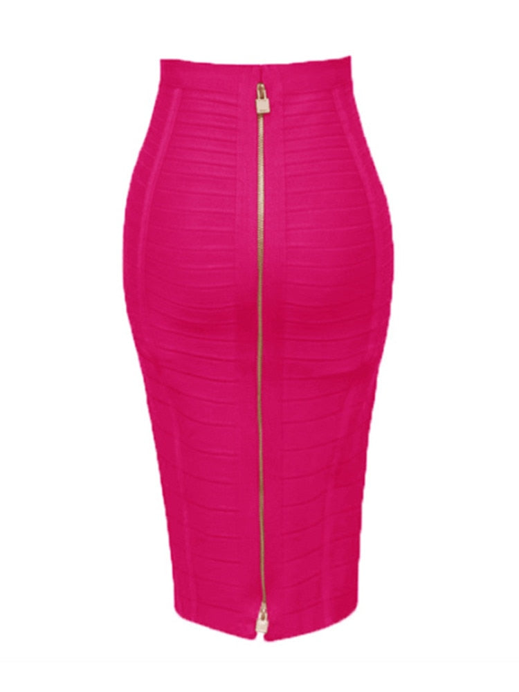 "Golden Lady of Class" Sexy Solid Zipper Bandage Bodycon Pencil Skirt