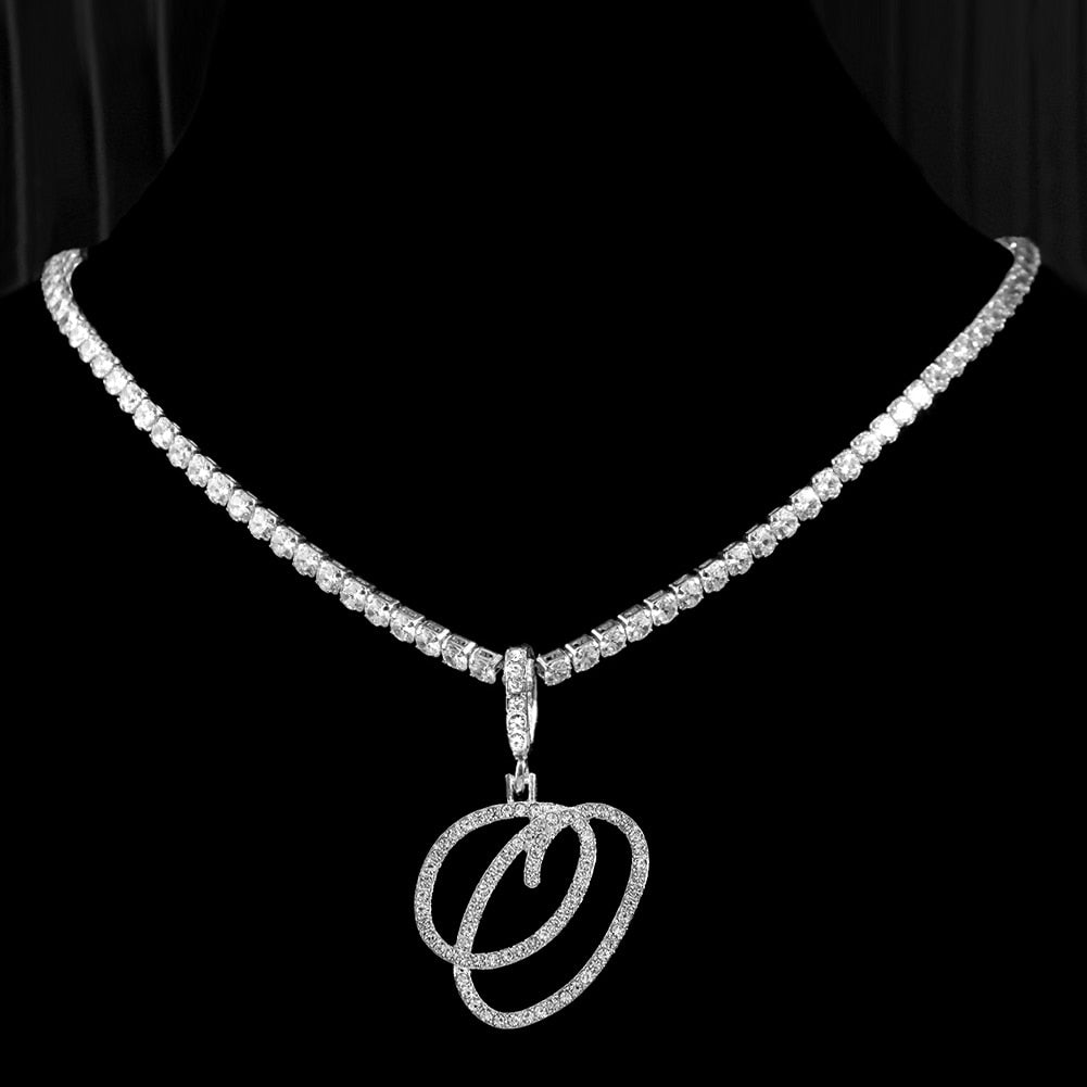 "Icee Initial Pendant & Chain" New Cursive Letter Intial Gold Silver Color CZ 26 Alphabet Icy Bling Pendant & Necklace